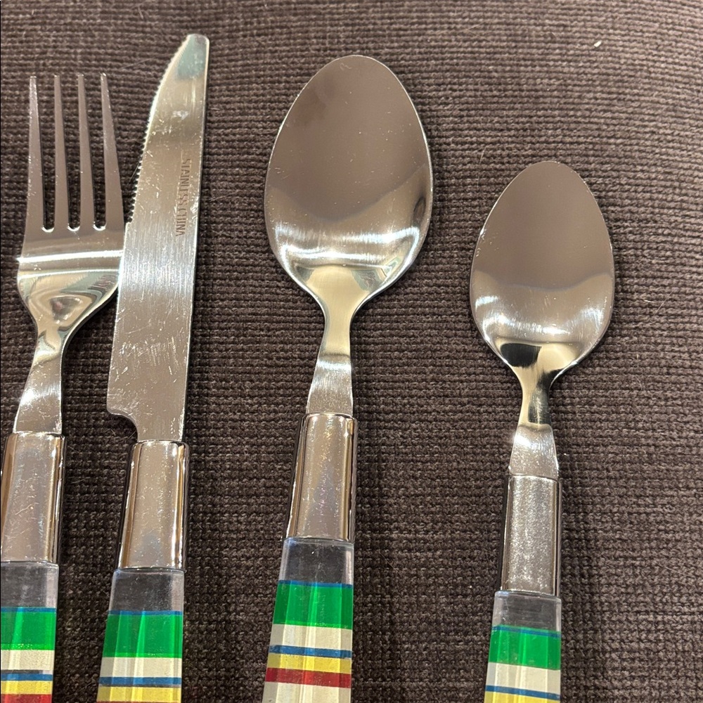 BryLane Home Stainless service of 4 -5 piece Colorful Striped Cutlery Set - Picture 3 of 10